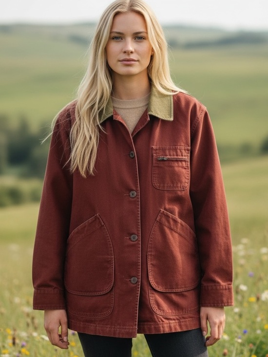 L.L. Bean Jackets & Blazers - Vintage LL Bean Field Jacket Barn Coat Chore Jacket Burgundy Green Size XL